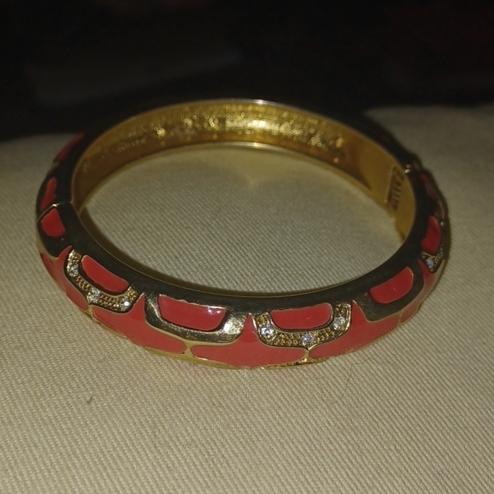 Fancy Hot Pink & Goldtone Rhinestone Hinged Bangle